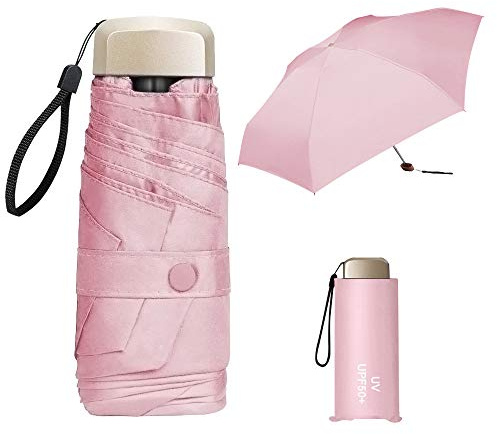 ZOCONE Mini Ombrello da Viaggio, Mini Ombrello Ultraleggero Portatile Compatto Ombrello Pieghevole Ombrelli da Viaggio, 99% UV Resistenza & 100% Impermeabile(Pink)