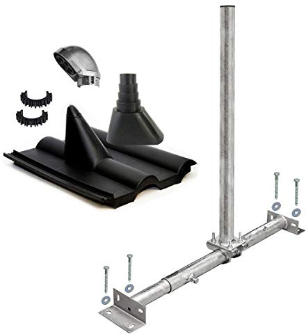 Premium X Dachsparrenhalter Satellitenschüssel Montage Set Sparrenhalter feuerverzinkt Frankfurter Dachziegel schwarz SAT Mastkappe