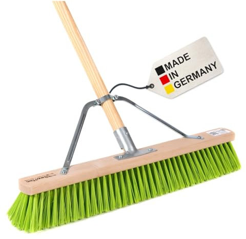 BawiTec Profi Straßenbesen mit speziellem Stielstabilisator und Stiel Besen Breite 60cm Besenstiel Länge 140cm Elaston-Kunststoff-Borsten neon-grün Universalbesen-Kehrbesen Gartenbesen Zusatzhalterung