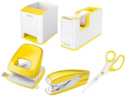 Leitz WOW Schreibtisch Accessoires (Komplett - Set, Weiß/Schwarz) (Metallic Gelb)