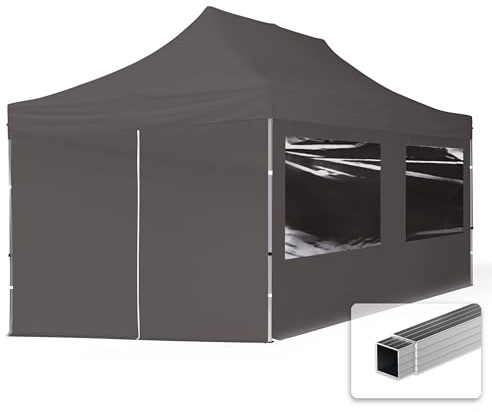pop-up tält snabbtält 3x6 m - 4 sidodelar hopfällbart tält aluminium paviljong (certifierad) party lusthus grå tak