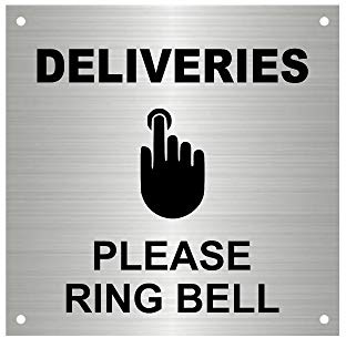 DELIVERIES Please Ring Bell, Entrance Notice Sign - Waterproof Acrylic Drill Holes (Silver)