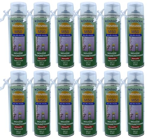 DSTOCK60 – 12 Stück Bauschaum/Montageschaum 500 ml – Professioneller Schaumstoff aus Polypropylen – für den Innen- und Außenbereich