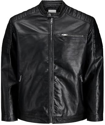 JACK & JONES Män konstläderjacka plus size konstläderjacka, svart, XXL plus size