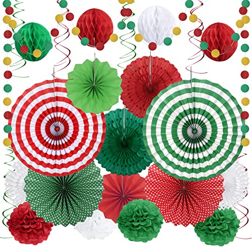 HONMOK 27PCS Abanicos de Papel Multicolores sevillana Flores de Pompones de papel Bola de Nido Bolas de panal Pom Poms Ball linternas Ventilador Papel Colgante Decoración para Feria de Abril Sevilla