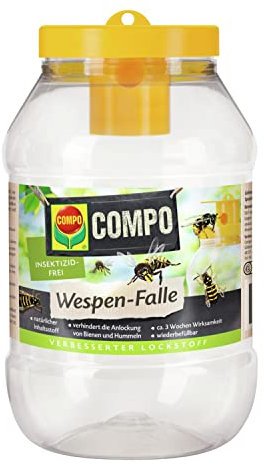 COMPO Wespen-Falle, Natürlicher Inhaltsstoff, Insektizidfrei, Bis zu 3 Wochen Langzeitwirkung, Wiederbefüllbar, Wespenspray