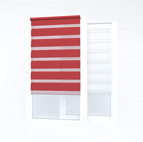 Market-Alley Doppelrollo Klemmfix Rollos ohne Bohren Klemmrollo Duo Rollo Fensterrollo lichtdurchlässig & verdunkelnd für Fenster und Tür (Rot ; 80 x 150 cm ; BxH)