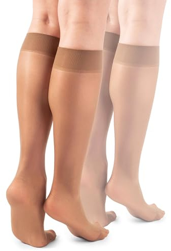 LORES Basic Medias de rodilla para mujer 15 DEN Alta Pop Mate Semitransparente 2 pares Natalie, Bronce, Talla única