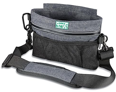 ORIA Dog Treat Pouch for Training, Magnetic Closure Dog Training Pouch with Removable Liner, Poop Bag Dispenser, Adjustable Waist Belt & Shoulder Strap, Grey