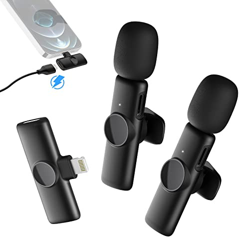 Moman Lavalier iPhone Mikrofon, 2.4GHz【Lightning】 Wireless 2TX&1RX Ansteckmikrofon für iOS Telefone Tablets Vlog Live Interviews Tiktok YouTube,Drahtloses-Lavalier-Mikrofon-iPhone-Lightning