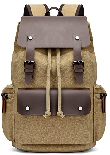 DORRISO Hombres Mochila para Portátil Juveniles Mochila Escolar Adapta a Portátiles 15.6 Pulgadas Mochila de Negocios Trabajar Viaje Conmutar Montañismo Cámping Causal Lona Mochila Caqui