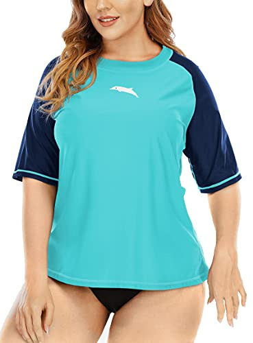 Halcurt UV Shirt Damen Übergröße UPF 50+ Kurzarm Rash Guard 1X-4X | Sonnenschutz Schwimmshirt, Atmungsaktiv, Schnell Trocknend, Nur Schwimmoberteil, Raglan Ärmel, Lockere Passform