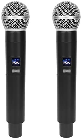 Micrófono Inalámbrico, de Micrófono Dinámico Inalámbrico de Mano Dual con Receptor, Adaptador de 6,35 a 3,5 Mm, para Karaoke, Canto, Boda, DJ, Fiesta, Discurso, Iglesia,