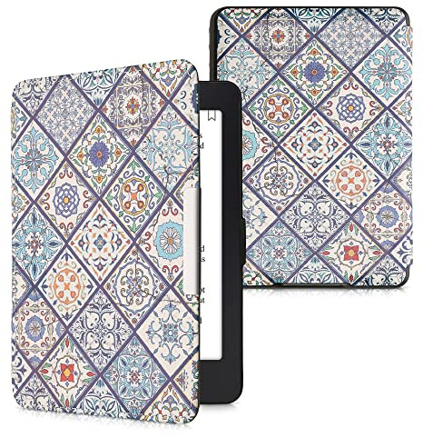 kwmobile Schutzhülle für Amazon Kindle Paperwhite Hülle - eReader Flip Case mit Auto Sleep Funktion - Marokkanische Fliesen bunt mit Blau Orange Weiß