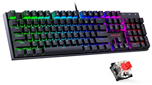 Redragon Mechanical Gaming Keyboard with Red Switches, Wired Keyboard Mechanical with RGB Backlit, Fully Progammable, Durable Aluminum Frame, Anti-Ghosting for PC Windows Mac, K565, Black