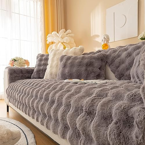 LINGKY Couch Überzug, Sofa Überzug 1/2/3/4 Sitzer L Form Sofa Cover Sofabezug Ecksofa, Universelle Sofaschoner rutschfest, Plüsch Sofa Sitzkissenbezug für Wohnzimmer (Dunkelgrau,90x180cm)