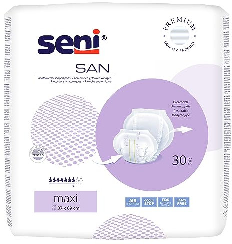 Seni San Maxi - Inkontinenzvorlagen bei Harndrang und Harninkontinenz (4 x 30 Stück, Größe Large, 2000 ml Saugstärke)