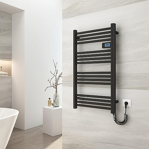 EMKE Seche serviette electrique 96 x 54 cm,500 W, Radiateur salle de bain avec Contrôleur d'affichage numérique, droit Sèche-serviettes électrique (Noir)