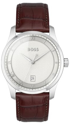 BOSS Analog Quarzuhr für Herren Kollektion Principle mit Braunes Lederarmband - 1514114