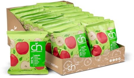 Crispy Natural Chips de Manzana 24x18 g. Frutas Deshidratadas Naturalmente Crujientes. Snack Saludable Sin Azúcar Añadido, Sin Gluten. Fuente de Fibra. Pequeñas Porciones.