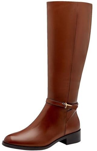 Tamaris Botas de Caña Larga para Mujer, Piel, Cómodas, Coñac, 38 EU