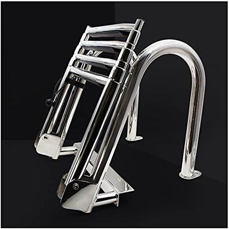 Teleskop-Leiter mit 4 Stufen für Pool/Boot, Ponton-Marine-Klappleiter mit Teleskop-Innenborder und Heckeinstieg, mit Griffen und breitem Pedal, Tragkraft 150 kg Beauty Comes