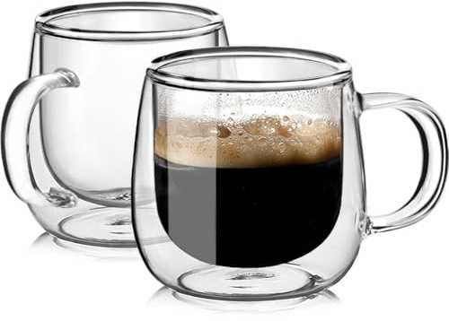 BNUNWISH Große doppelwandige Glas-Kaffeetassen, Bierbecher, 680 ml, isoliert, klares Borosilikatglas, Tee, Limonade, Becher mit Griff, 2 Stück