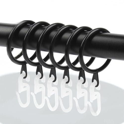 50 Stück Metall Gardinenringe 30mm Vorhangringe Vorhang Hängend Ringe und 50 Stück Kunststoff Gardinenhaken Vorhang Haken Curtain Hooks für Fenstervorhang Bettvorhang Duschvorhang(Schwarz)