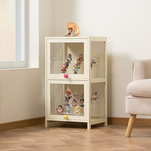 Pounjsd Glasvitrine Vitrine für Sammlerstücke, Sammlungsdisplay, Standvitrine Vitrine,Vitrine mit AcryltüR, Vitrinenschrank Großer Kapazität Klare Regal Vitrine,Curio-SchräNke, 40×33×40cm Weiß