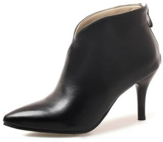smlekwc Mujer Tacón De Aguja Piel Botines De Otoño Punta Puntiaguda Botines con Cremallera Tacón Alto Vestido De Oficina Botas Cortas,Negro,39 EU