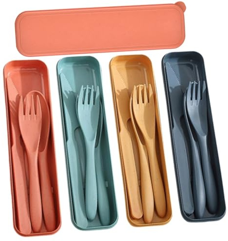 Cubiertos de Viaje con Estuche,4 Pcs Cubiertos de Viaje con Estuche Cubiertos Camping portátil Cubiertos de Plástico Reutilizables Para Oficina Escuela Viajes Picnic