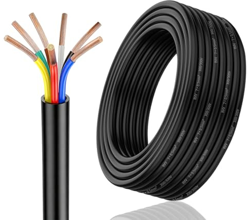 Qiping Cable Remorque 7 fils, 2M, 7 x 0,5 mm², Rond Câble 7 Fils électrique de Remorque pour Le câblage des Feux arrière de remorque,L'automobile Caravane Car Câble