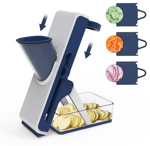 Mandoline Slicer for Kitchen - Vegetable Food Chopper, Cucumber Slicer, Detachable Easy to Clean Kitchen Chopping Artifact (White Blue)