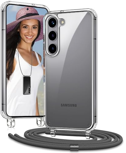 Vaykwo Handykette für Samsung Galaxy S25+ / S24+ Hülle mit Band, Grau | Necklace Handyhülle, Transparente Case zum Umhängen, Verstellbar und Abnehmbar