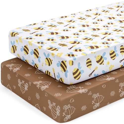 Yukkidds Spannbettlaken 70x140 Baby 2er Pack Bettlaken 140x70 Kinderbett Babybett Spannbetttuch Mikrofaser Atmungsaktiv Elastizität Laken für Beistellbett Braune Biene