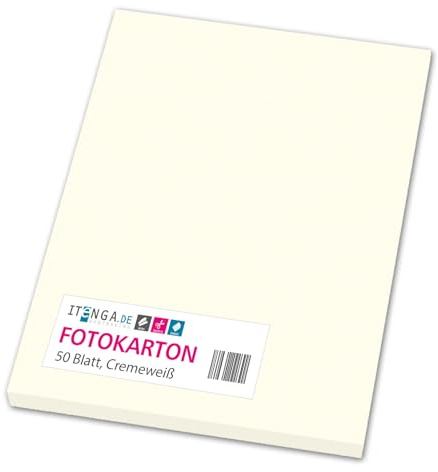 itenga farbiger Fotokarton 50 Blatt A4 300 g/qm² - Tonpapier Tonkarton Bastelpapier Bastelkarton Bogen durchgefärbt zum kreativen Gestalten und Basteln (CREMEWEISS)