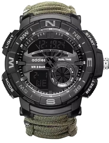 XFLHXY Reloj Táctico de Supervivencia 23 en 1 para Hombre, Multifuncional, Resistente al Agua, con Brújula, Silbato, Termómetro y Pulseras de Paracord(Color5)
