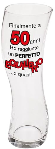 Bombo bicchiere ondeggiante – perfetto per i 50 anni! | idea regalo 50 anni uomo, bicchiere birra originale e divertente in vetro trasparente, capacità 640 ml