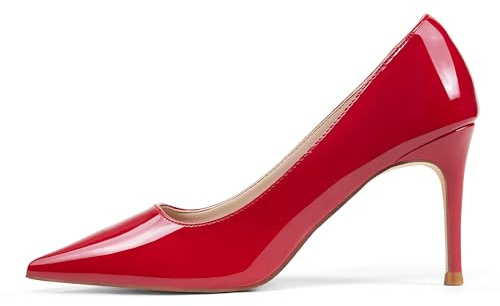 Zhabtuc Patent läder stilettpumps, spetskår, 8 cm klack för bröllop och bal, röd, 38.5 EU