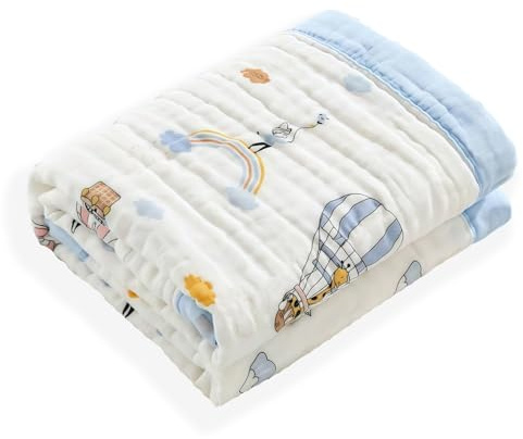 Muslin Quilt Baby Blankets 43 * 43in, Neutral Toddler Cooton Swaddle Blanket, Soft Receiving Blankets for Unisex Baby Girl Boy,Cobijas para Bebe, Newborn Nuilt Crib