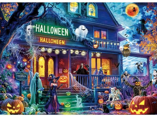 HUADADA Halloween Puzzle 1000 Teile-Puzzle 1000 Teile Erwachsene Klassische Puzzles Geschenk-Halloween Haus