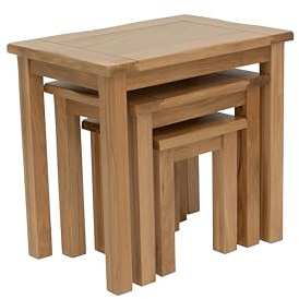 Delex Oak Nest of Tables Set of 3 Solid Wooden Side Table, Multifunctional Coffee Table, Bedside Lamp Table, Nesting Tables for Living Room and Hallway (Oak)