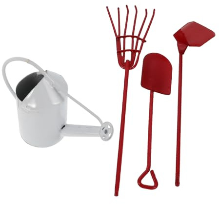 LRXIYODE Miniature Garden Tools for Dollhouse Metal Mini Gardening Tools with Rake and Watering Can Compact and Portable for Indoor Plant Care and Creative Dollhouse Decoration