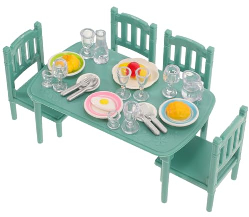 DECHOUS Miniatur Küchenmöbel Set mit Tisch und Stühlen Detailreiche Puppenhaus Dekoration Lebensechte Miniatur Esszimmer Möbel für Puppenhaus Zubehör
