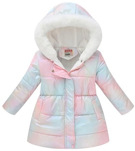 Amur Leopard Veste Matelassée Enfant Fille Doudoune à Capuche de Col en Fourrure Manteau Doublé de Polaire pour Automne Hiver, Multicolore, 130/7-8 Ans