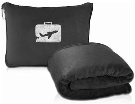 LLIDDAMES Reisedecke Kissen 2 in 1,Camping Decke Reisedecke und Kissen Set, Reisedeckes Flugzeug Ultraleichte für Langstreckenflug Camping Auto Büro Mittagspause(Black,127 * 152cm)