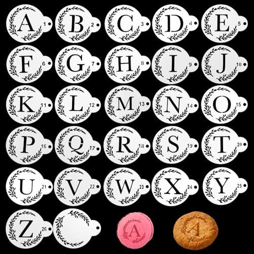 27 PCS Cookie Decorating Stencils Small Letter Stencil for Cookie Royal Icing Cookies Stencil 3 X 3.6 Inch Reusable Alphabet Stencils for Cake Coffee Decorating Baking DIY