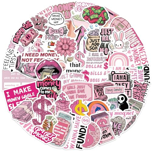 50 Pcs Money Stickers Laptop Car Scrapbook Phone Skateboard Suitcase Luggage Bike Money Vinyl Waterproof Aesthetic Personalised Stickers for Adults