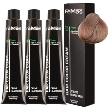 FemMas Haarfarbe 3x Mittelblond Sandviolett 7.72 I Creme Haarfarbe mit Arganöl, Keratin & Ceramiden I dauerthafte Haarfärbung oder Tönung für strahlende Farbergebnisse I 100 ml
