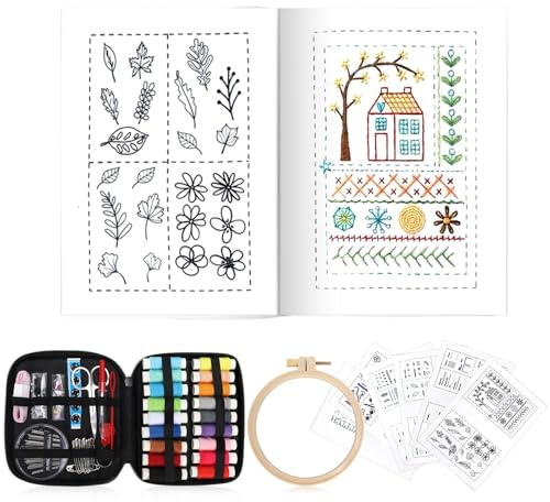 JSRQT Kit de Libro de Puntos de Bordado DIY, Libro de Costura Portátil con Herramientas Completas, Aprendizaje Bordado a Mano Regalo Artesanal para Principiantes y Apasionados de la Costura